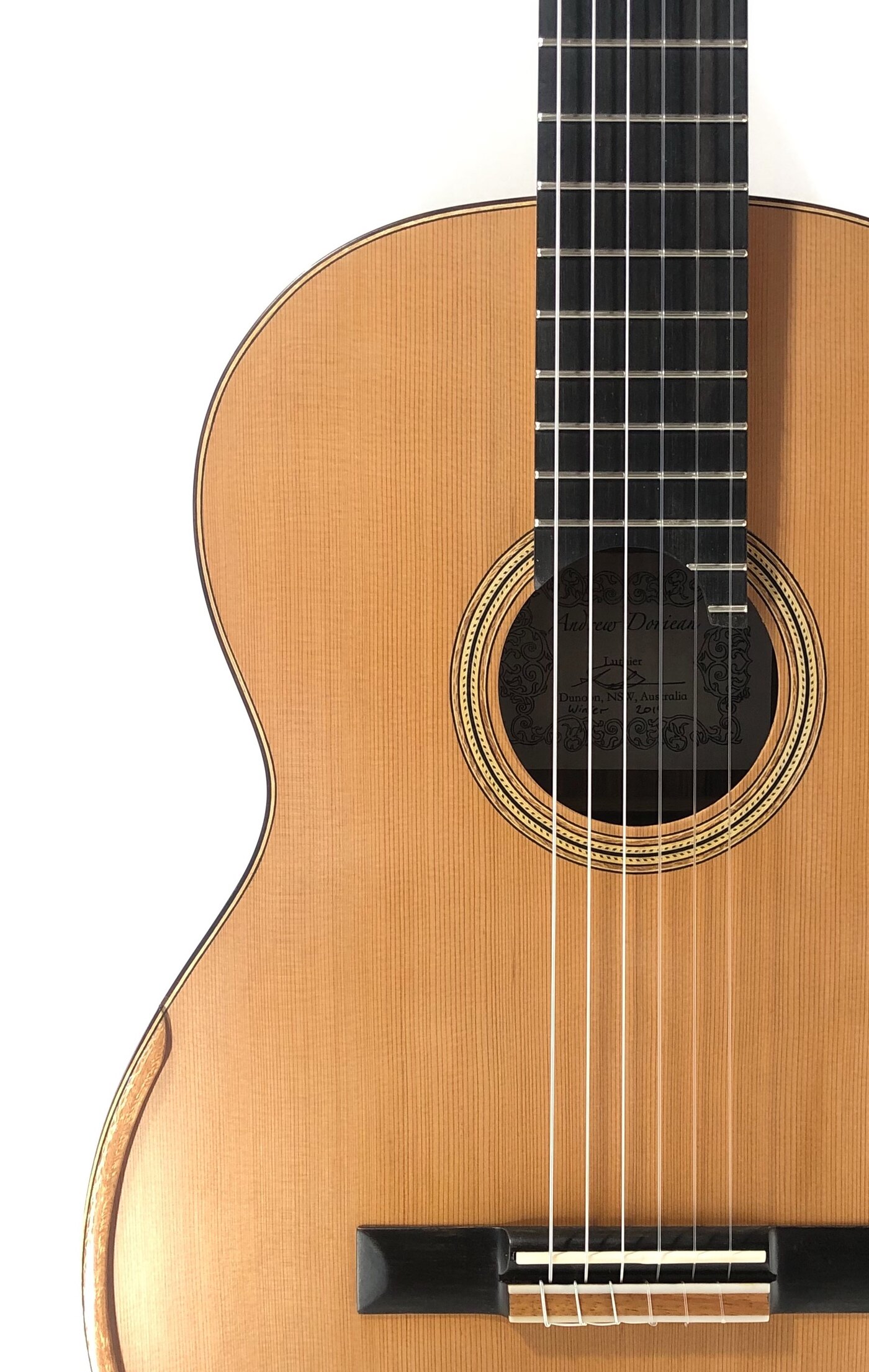 Full front view of a Doriean classical guitar
